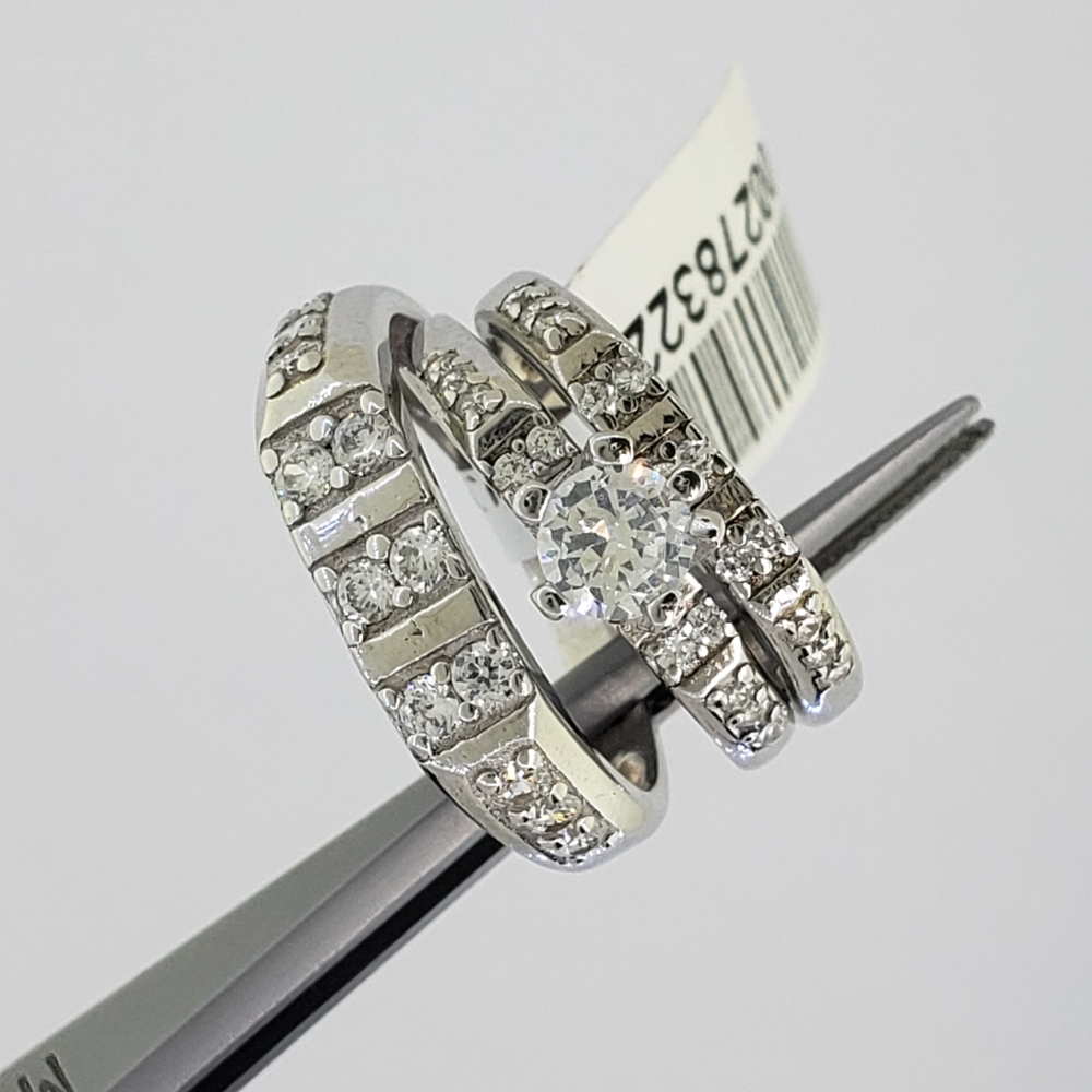 Brand New 3 Pcs 925 Silver His & Hers Wedding Set